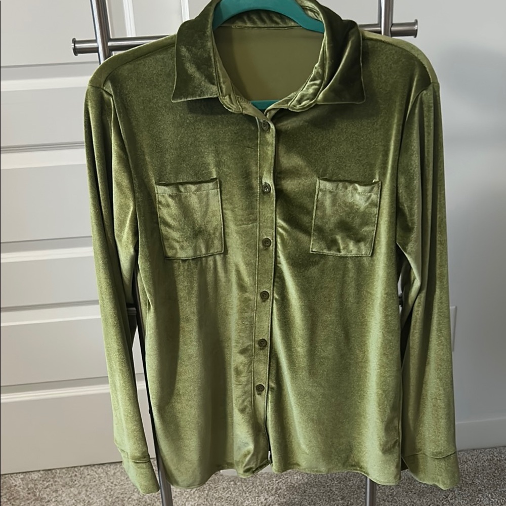 Olive Green Velvet Shirt XL